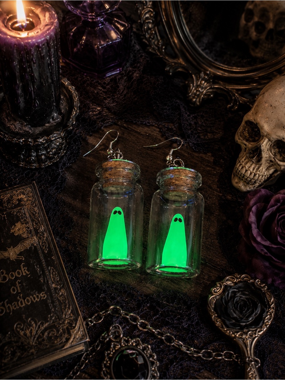 Glow-in-the-Dark Ghost Jar Earrings Halloween Spooky Glass